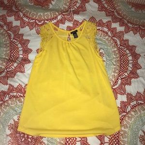 Yellow Lace Sleeve Top